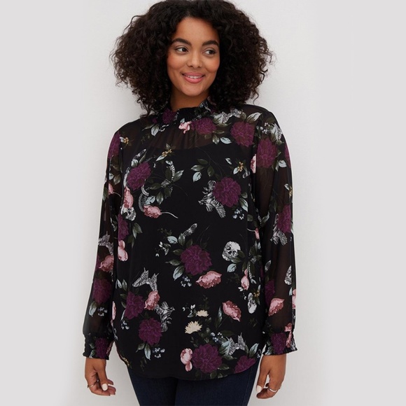 Torrid Chiffon Smocked Mock Neck Blouse - Picture 1 of 5